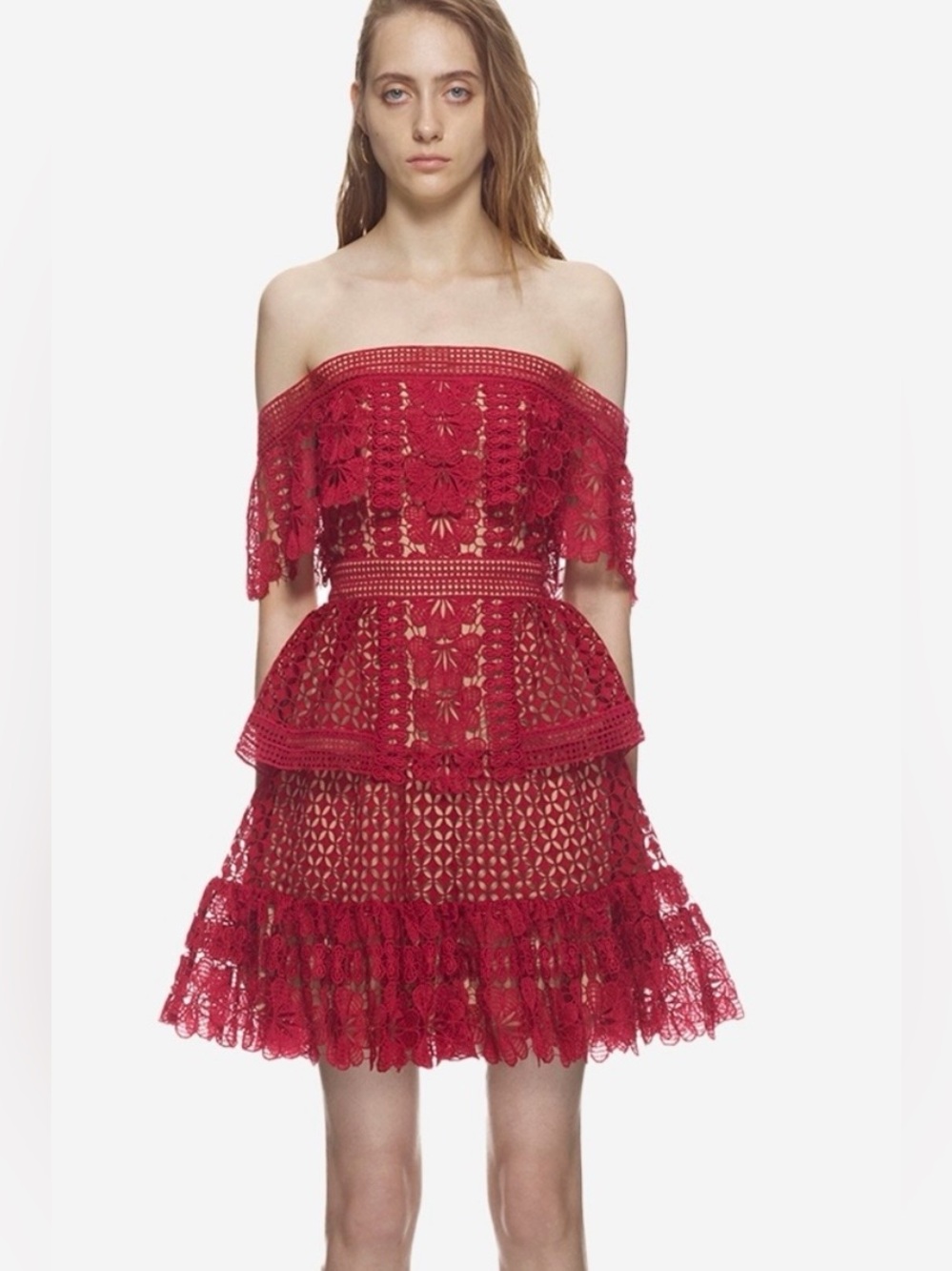 Self-Portrait
Off-the-shoulder guipure mini dress, size 0